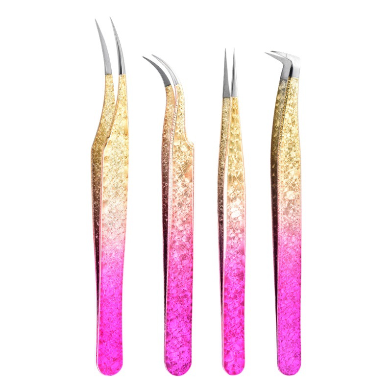 Cross-Border Tweezers, Eyelash Curlers, Ice Flower Gold Feather Tweezers, High-Precision Tweezers for Grafting Eyelashes, False Eyelash Tweezers in Stock