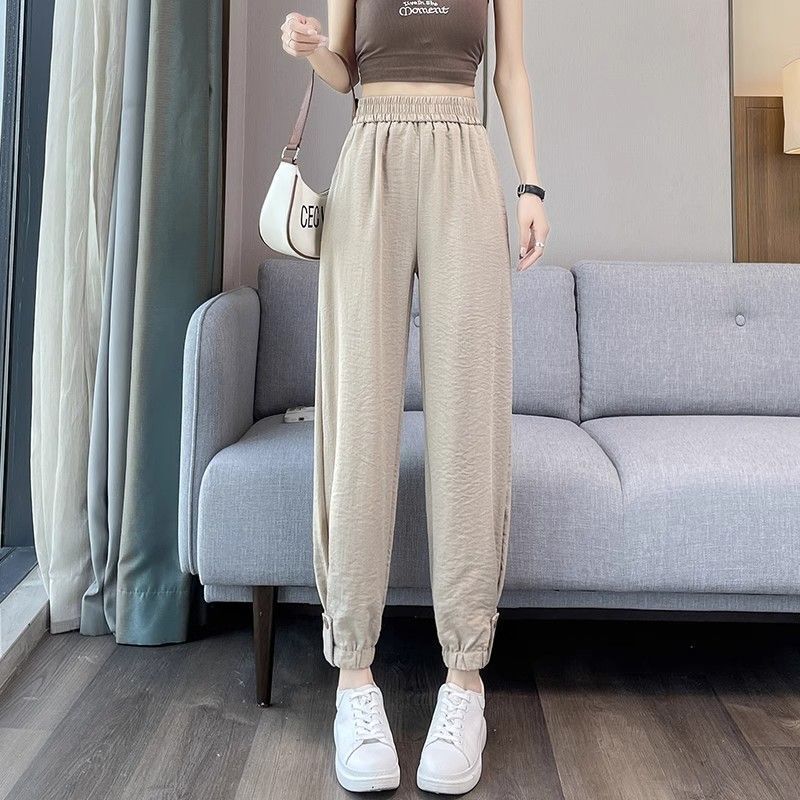 Plus Size Ice Silk Harem Pants for Women, Summer Thin Pants, New Casual Cotton and Linen Carrot Sports Leggings Workwear Sweatpants