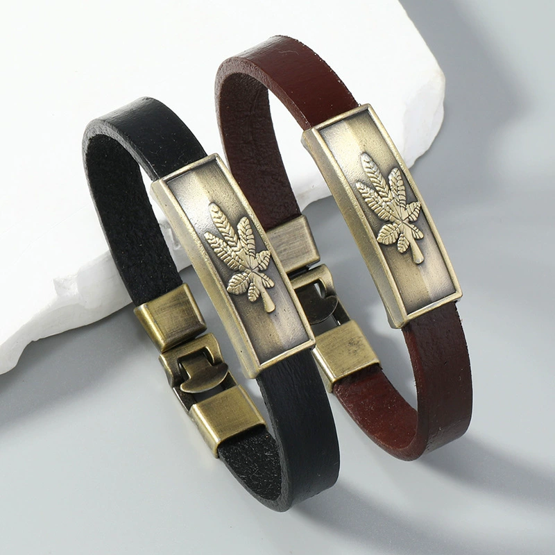 Браслет из кожи с металлической пластиной accesorий в ретро-европейском стиле, натуральная кожа буйвола GTD036