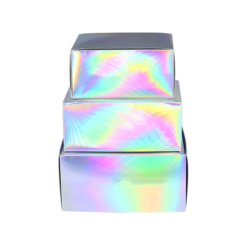 Caja de embalaje de cosméticos holográficos iris personalizados transfronterizos UV color láser cubierta de plata impresión de logotipo caja de regalo