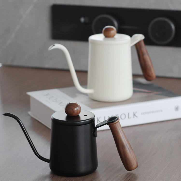 350ml Walnut Wood Handle Pour-Over Kettle, 304 Stainless Steel Coffee Pot with Scale, Long Spout, Hand-Brewed Coffee Tool 350ml Walnut Wood Handle Pour-Over Kettle, 304 Stainless Steel Coffee Pot with Scale, Long Spout, Hand-Brewed Coffee Tool