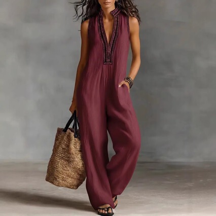 2026 Summer New Women's Linen Blend Sleeveless V-Neck Loose Wide-Leg Jumpsuit Vacation Casual Jumpsuit 2026 Summer New Women's Linen Blend Sleeveless V-Neck Loose Wide-Leg Jumpsuit Vacation Casual Jumpsuit