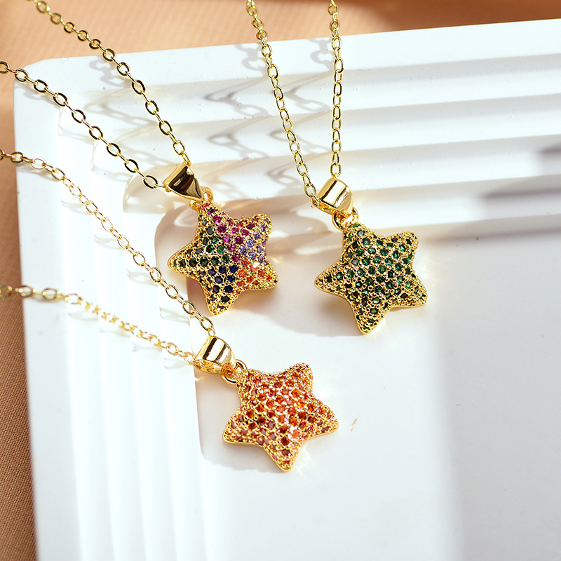 Fashion Star Copper Inlay Rhinestones Pendant Necklace 1 Piece