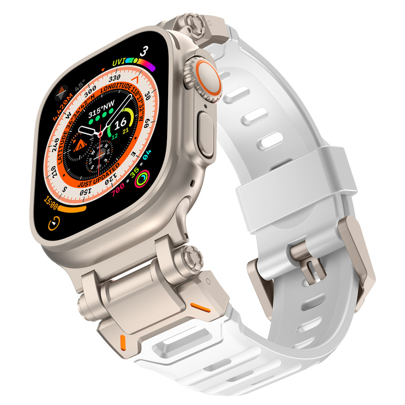 Explorer for Apple Watch Apple Liquid Silicone Stainless Steel Head Ultra Metal Head Grain Strap