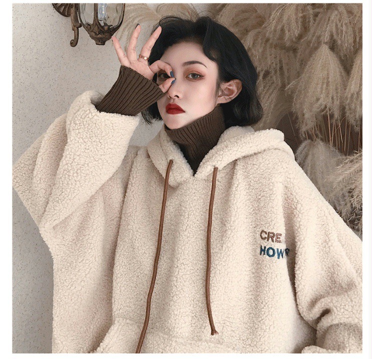 Fake Two-piece Lamb Wool Sweatshirt Women's fleece-lined Thickened 2024 New Autumn and Winter Loose Korean Style Top Coat Ins Trendy