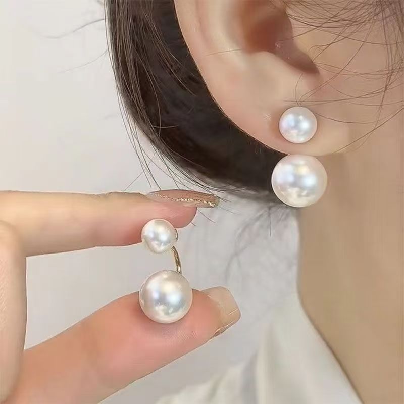 925 Silver Pin Fashion Two-size Pearl Earrings Women's Elegant High-end Retro Sweet All-match Earrings Earrings
