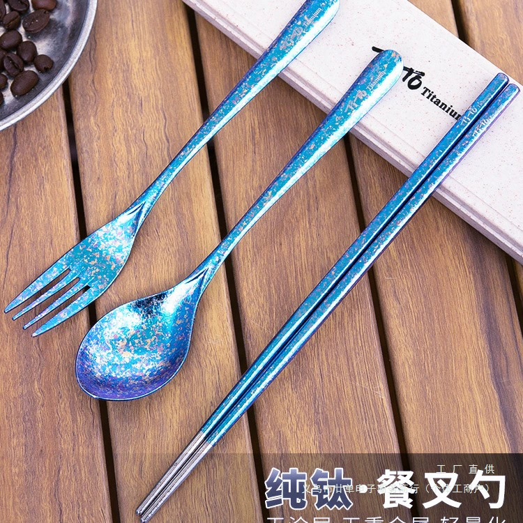 TiTo набор столовых приборов из чистого титана, ложка, вилка, портативный ланч-бокс для кемпинга, детские палочки для еды, посуда №