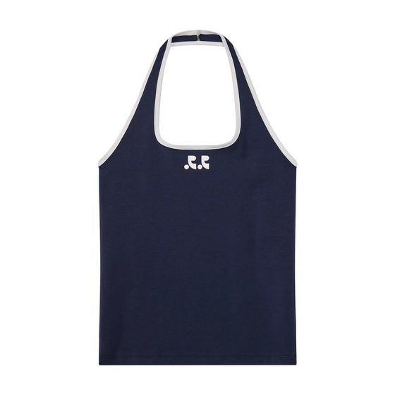 South Korea restandrecreation Letter Printed Halter Backless Neck Vest Women's RR Short Top for Summer