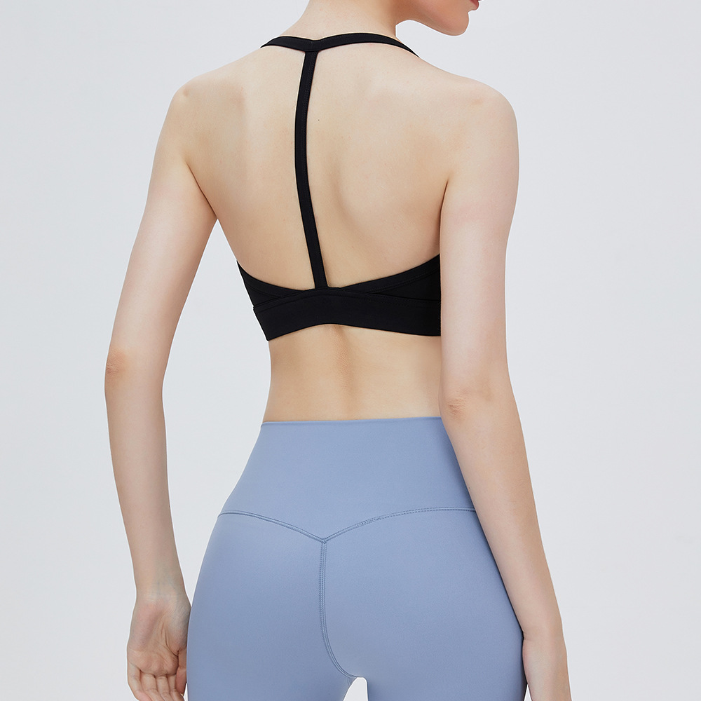 Chaleco de yoga desnudo europeo y americano de las mujeres a prueba de golpes push-up ropa interior deportiva halter belleza espalda sujetador de fitness de secado rápido