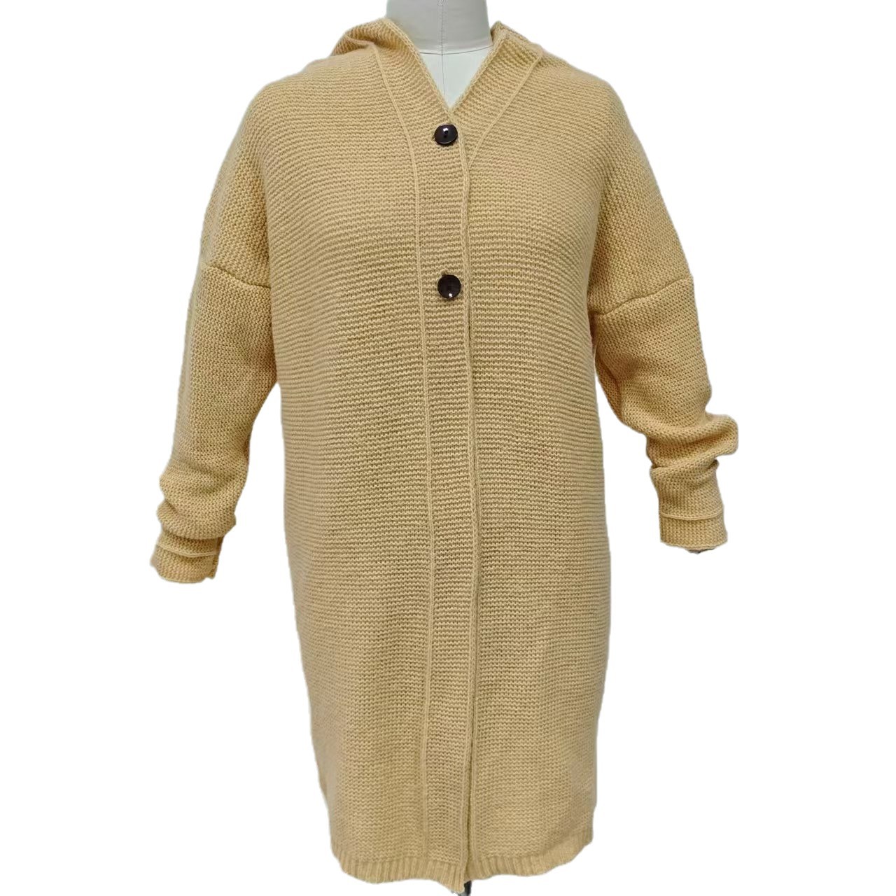 2025 New Hooded Knitted Sweater Hat Collar Temperament Commuting Loose Women's Cardigan Large Size Cross-Border Sweater Sweater