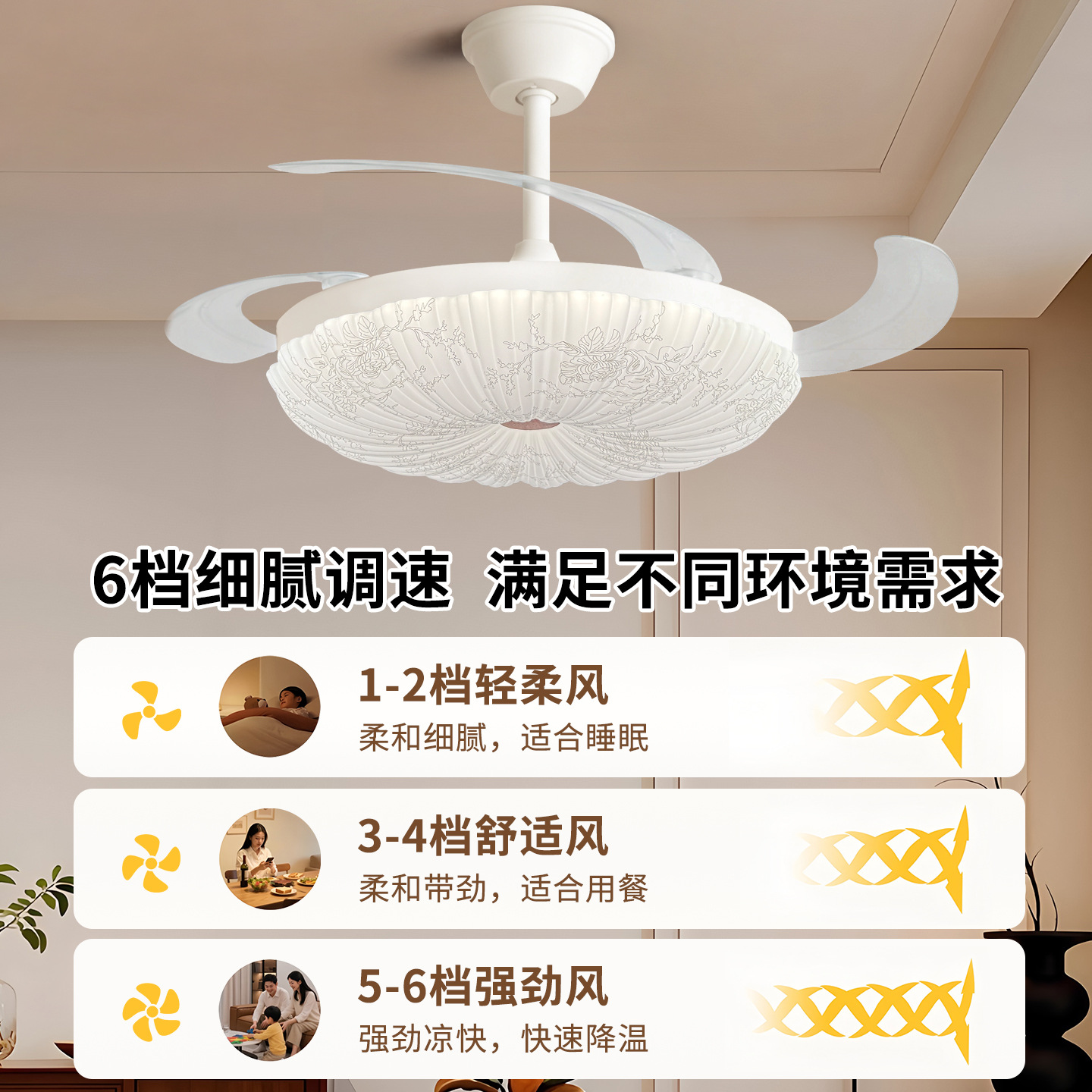 Zhongshan lámparas ventilador invisible lámpara ventilador de techo 2026 nuevo techo de la casa sala de estar comedor dormitorio ventilador de lámpara candelabrada