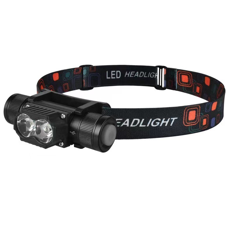 国境を越えた新型LEDヘッドライトType-C充電屋外で走ることは、赤い警告の強いヘッドライトを取り外すことができる|undefined