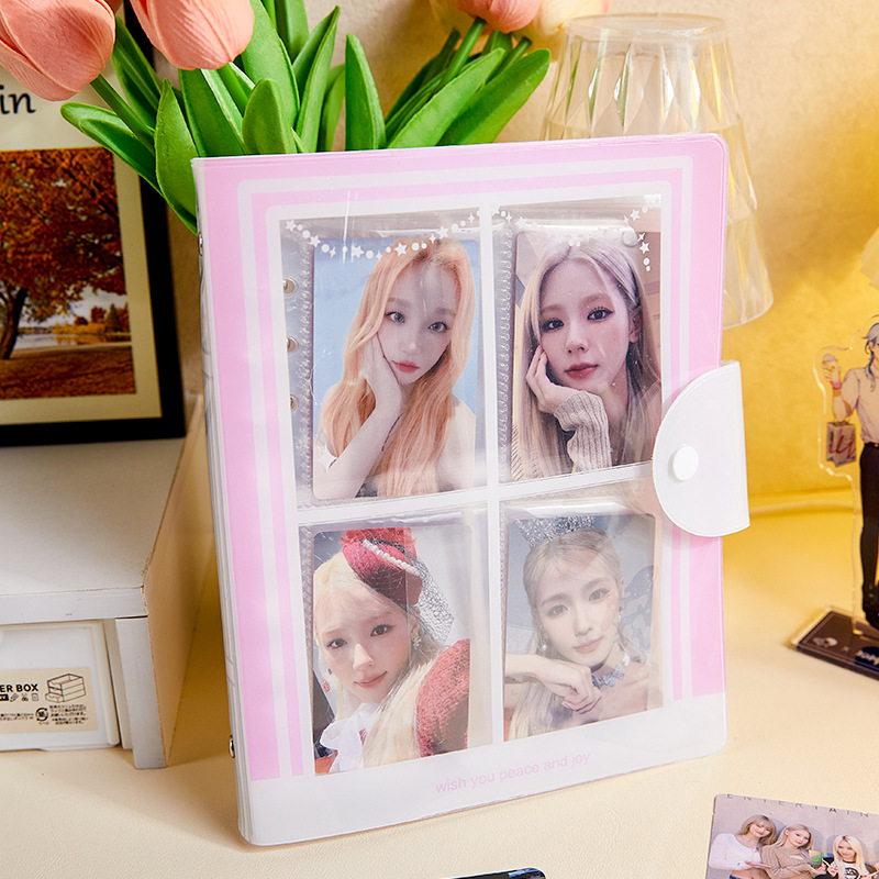 Álbum de tarjetas de ventana transparente coreano, persiguiendo estrellas, álbum de ídolos, álbum de almacenamiento de tarjetas pequeñas, álbum de fotos Polaroid de cuatro cuadrículas de 3 pulgadas