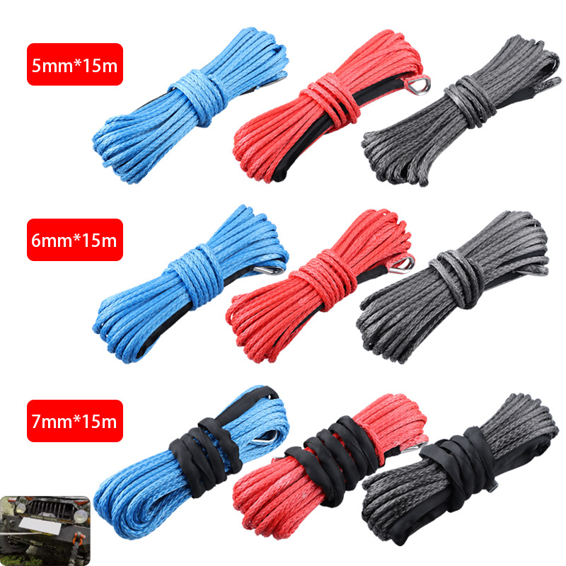 7700 pounds electric winch rope nylon high strength fiber rope 5/6/7mm x 15m car tow rope tow belt