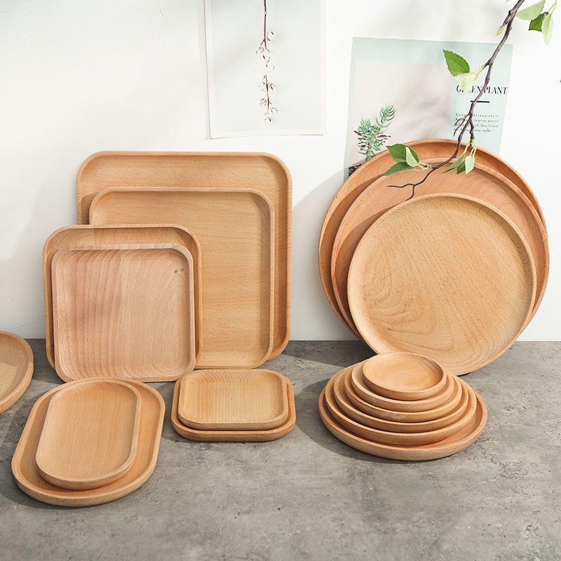 Bandeja de madera de nogal negro, bandeja de comedor de madera maciza de especificaciones múltiples, bandeja de té japonesa, café de dim sum para hotel, bandeja pequeña de madera de haya exquisita