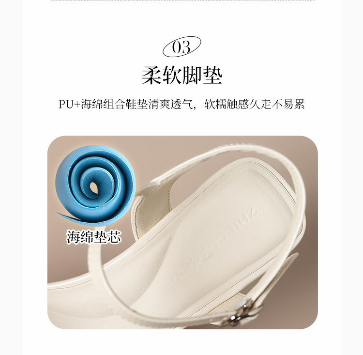 Sandal La Mã nữ đế dày đính đá gót vuông phong cách cổ điển — JF188 màu be chi tiết 15