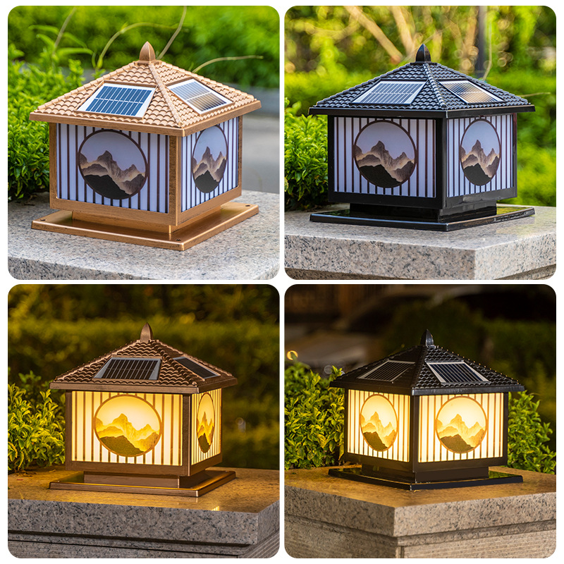 Luces solares para columnas, luces para postes de vallas, luces para pilares de portones de patios y balcones de villas, luces LED con panel solar