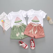 女童夏季短袖套装2023新款韩版女童西瓜短袖T恤短裤宝宝两件套潮