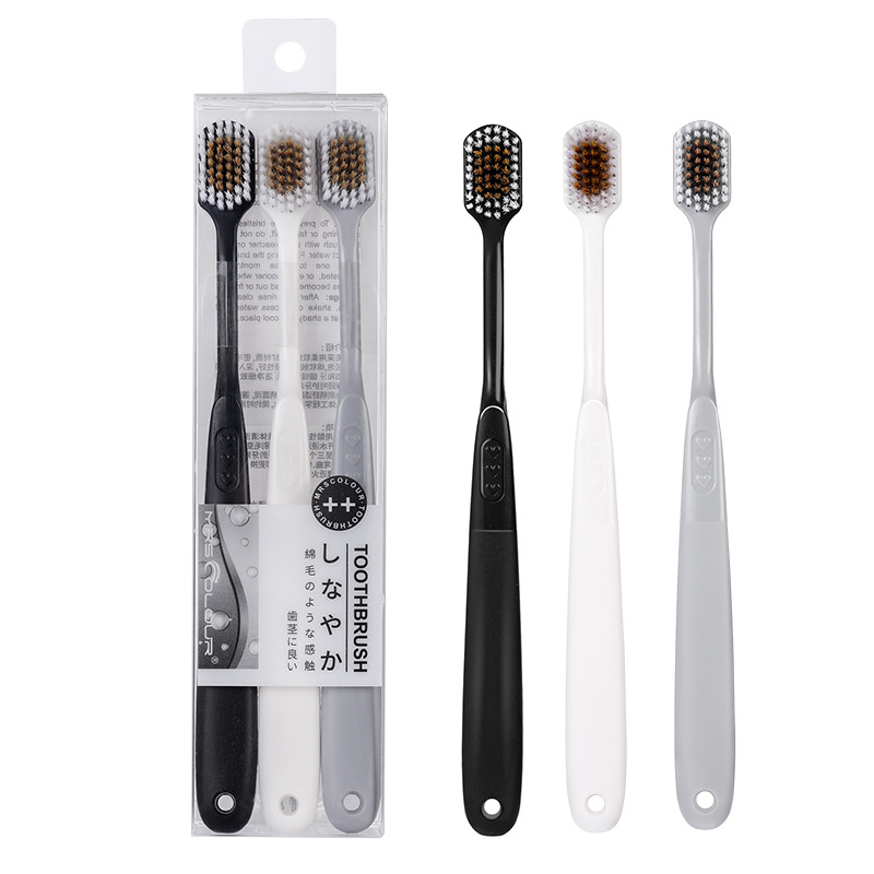 Cepillo de Dientes Suave para Adultos Set de 3 Piezas Cabeza Ancha Limpieza Bucal con Empaque Individual