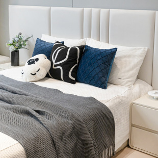 Modern Simple Model Room Bed Flag Hotel Homestay Soft Bedding Grey Tassel Blanket Bed End Towel Pillow Blue