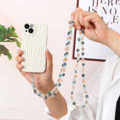 Personalized round crystal crossbody chain hand-beaded love mobile phone lanyard pendant single shoulder strap bag chain