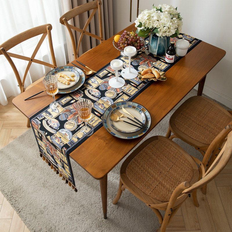 American Retro Jacquard Table Runner With Tassels Ethnic Style_voghion.com