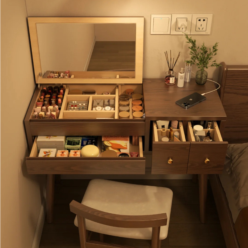Solid Wood Dressing Table Modern Bedroom Simple Small Apartment Makeup Storage Integrated Cabinet New Flip Desk Dressing Table Solid Wood Dressing Table Modern Bedroom Simple Small Apartment Makeup Storage Integrated Cabinet New Flip Desk Dressing Table