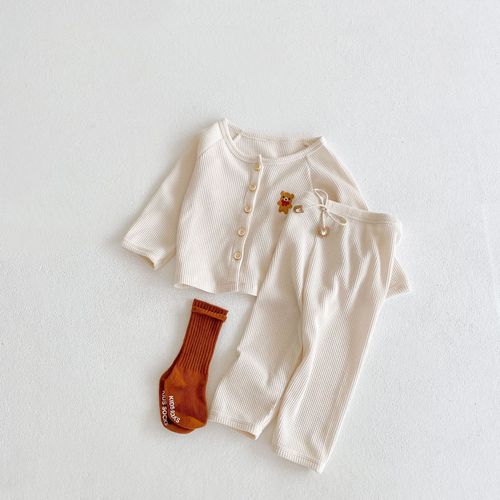 spring and autumn clothing for infants and young children, male and female babies, bear embroidered cardigan jacket top + trousers two-piece suit