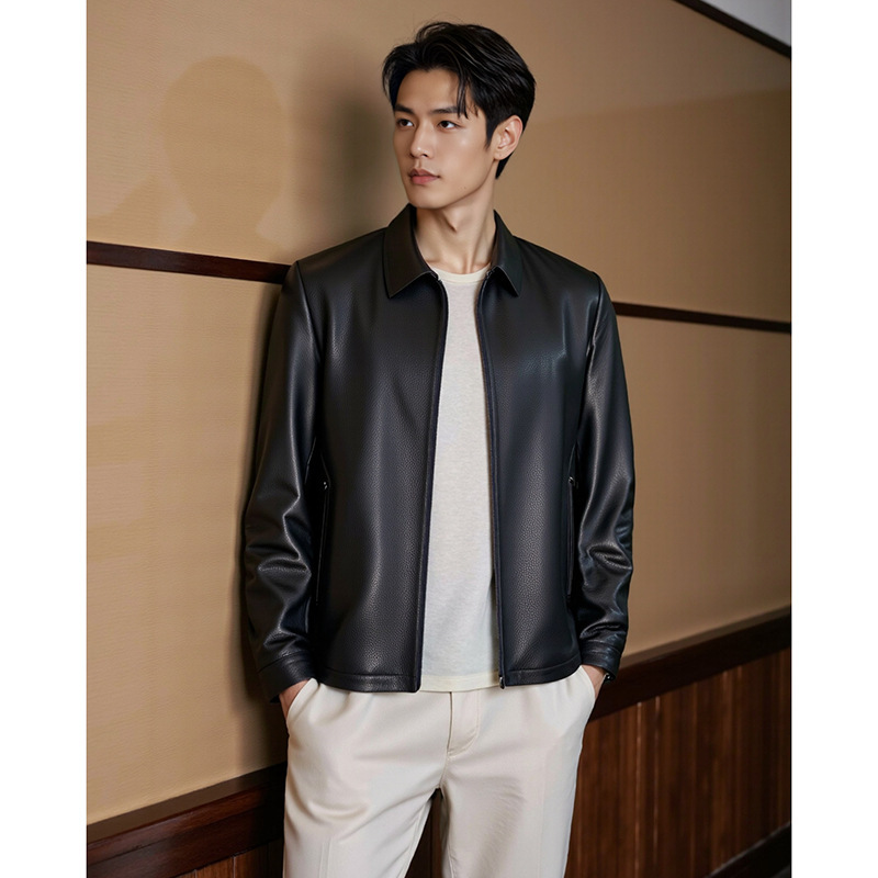 Fifty Years Old, Stable and Secure, Jin Imported Genuine Goat Leather Shirt with Detachable Collar, Seamless down Jacket That Can Be Worn in Two Ways