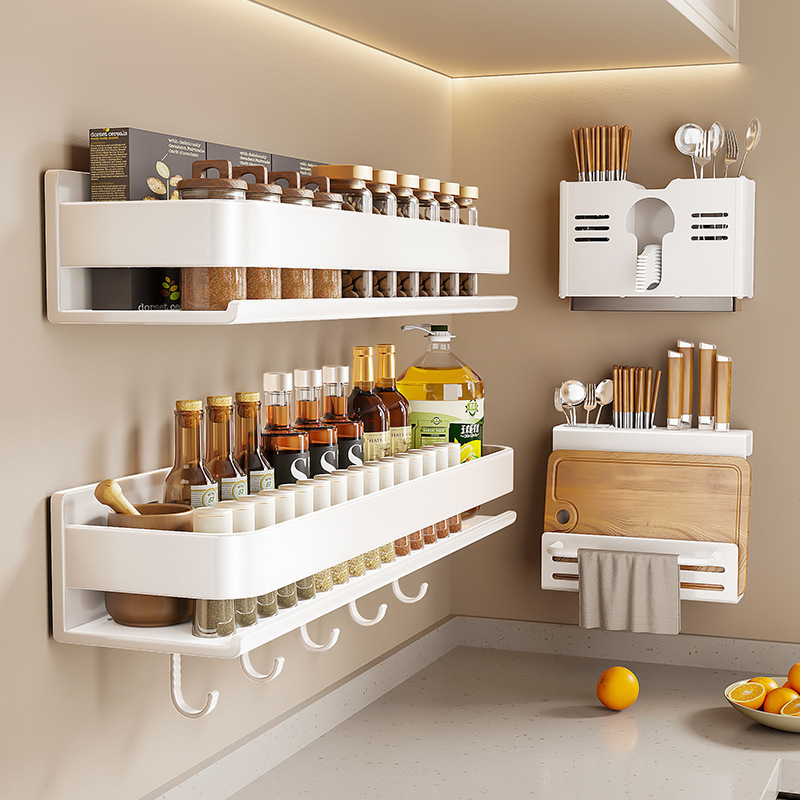 Kitchen spice rack wall-mounted storage shelf without drilling, hanging spice rack for home multi-purpose seasoning holder