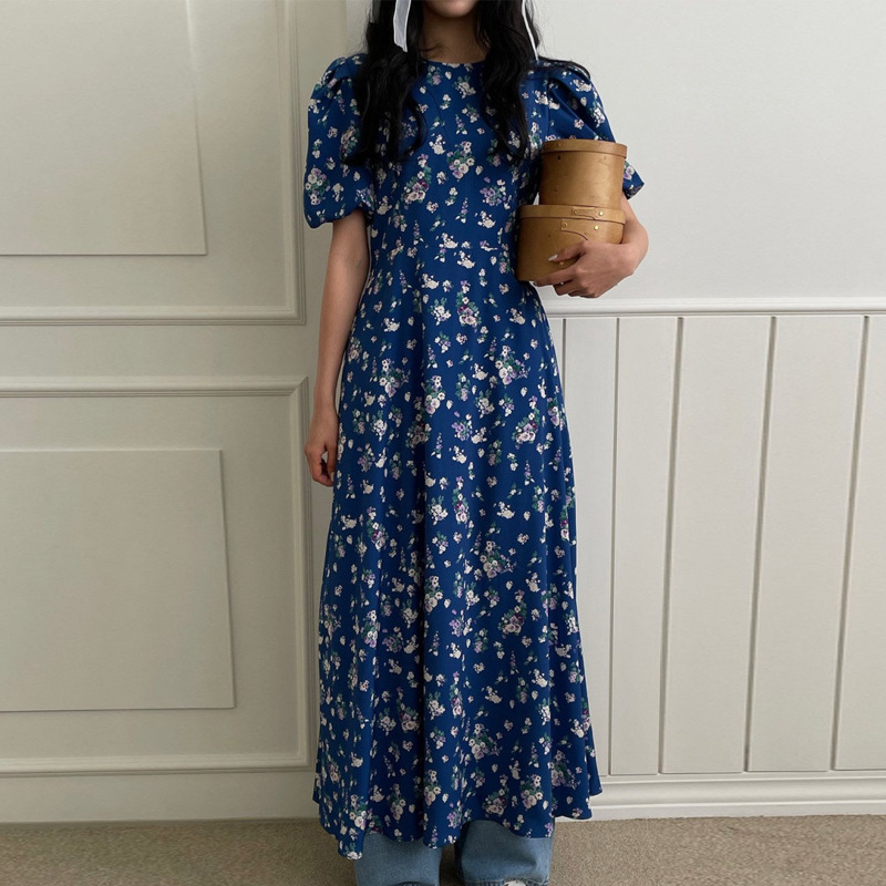 Summer retro fitted long shiffon brace with a round collar