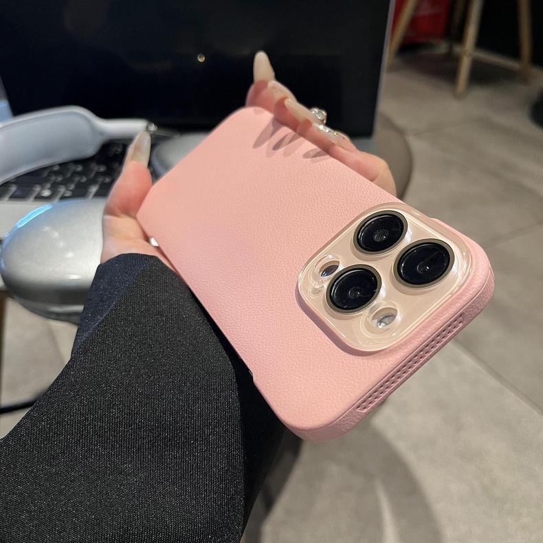 Simple color sólido sin bordes patrón de lichi para iphone16ProMax funda para teléfono móvil Apple 14 15 pareja 13 nuevo