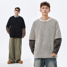 ACU男装|金丝线编织绒面卫衣男2025秋冬假两件个性撞色长袖上衣服