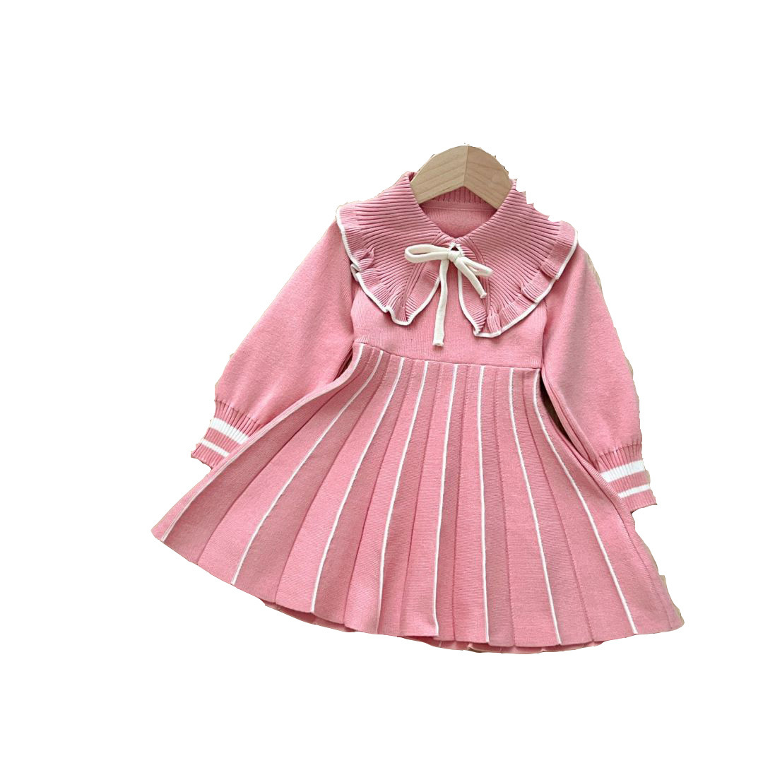 JINYONG Moda lavorata a maglia per ragazze Nuovo colletto ribaltabile Abito da principessa Gonna maglione per bambini occidentale Alla moda_voghion.com