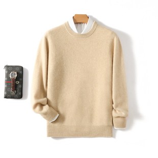 25 Autumn and Winter Men's Cashmere Sweater Business Casual 7-Pin Thickeneded Round Neck Bottoming Sweater Large Size Long-Sleeved Knitted Sweater