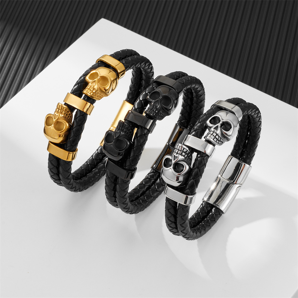 45g Weight Bracelets Classification Hip-Hop Geometric Stainless Steel Pu Leather Plating Men's Bracelets Men Cord & Leather Bracelets