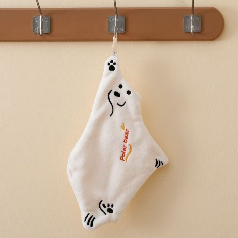 Polar bear hand towel hanging hand towel coral towel kitchen super absorbent thickened cartoon hand towel Polar bear hand towel hanging hand towel coral towel kitchen super absorbent thickened cartoon hand towel