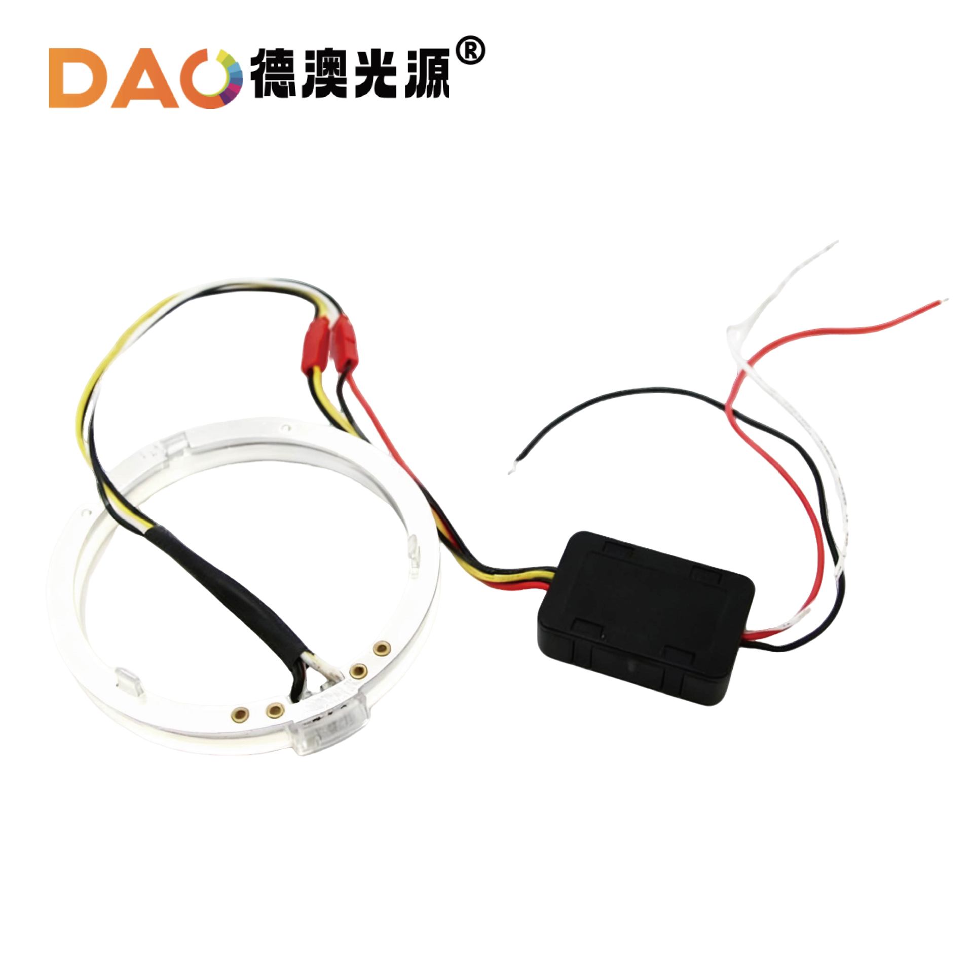 Blanco + amarillo a su vez de dos colores LED Angel Eye Devil Eye accesorios del coche lente de luz decorativa LED guía de luz 360 Angel Eye