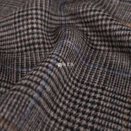 复古加厚 蓝黑色千鸟格格纹羊绒毛呢布料大衣时尚套装设计师面料