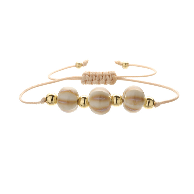 Brazalete de cuentas de sandía de cerámica TEMU transfronterizo europeo y americano tejido a mano pulsera de cuentas ajustable para damas spot al por mayor