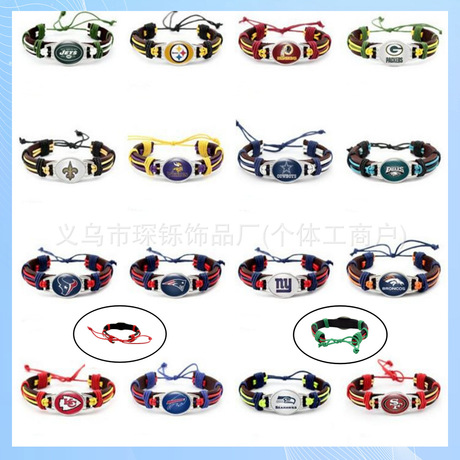 32 Styles NFL Football Team Genuine Leather Wax Cord Cowboys Bracelet Dallas Adj