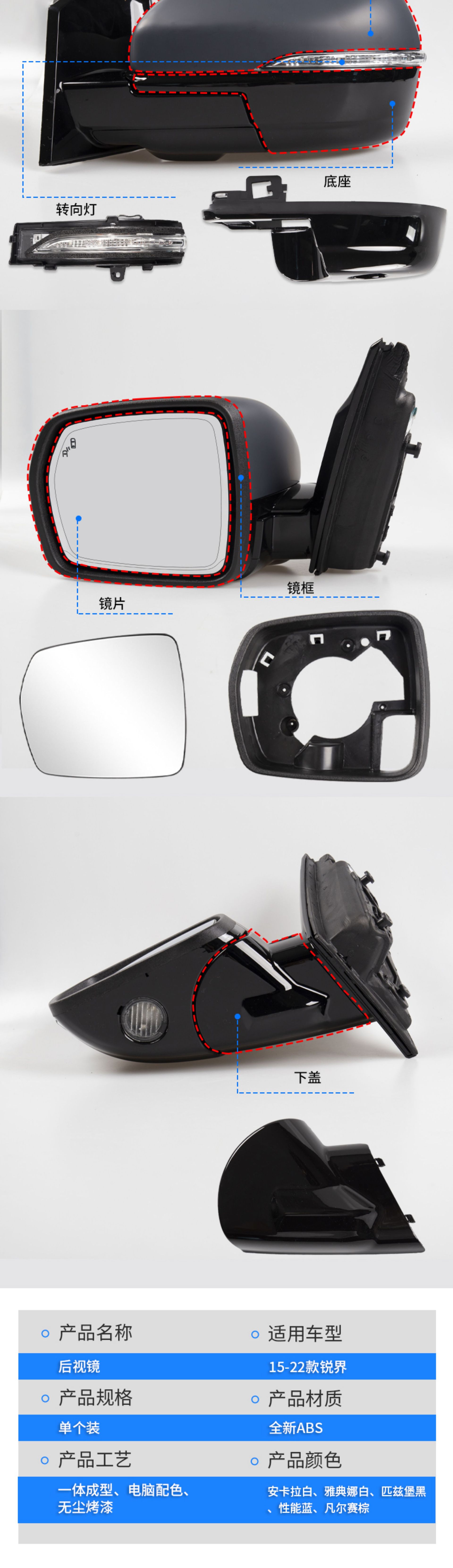 Suitable for 15-22 Ford Edge Rearview Mirror Housing Exterior Reversing Mirror Turn Signal Bottom Shell Reflector Lens