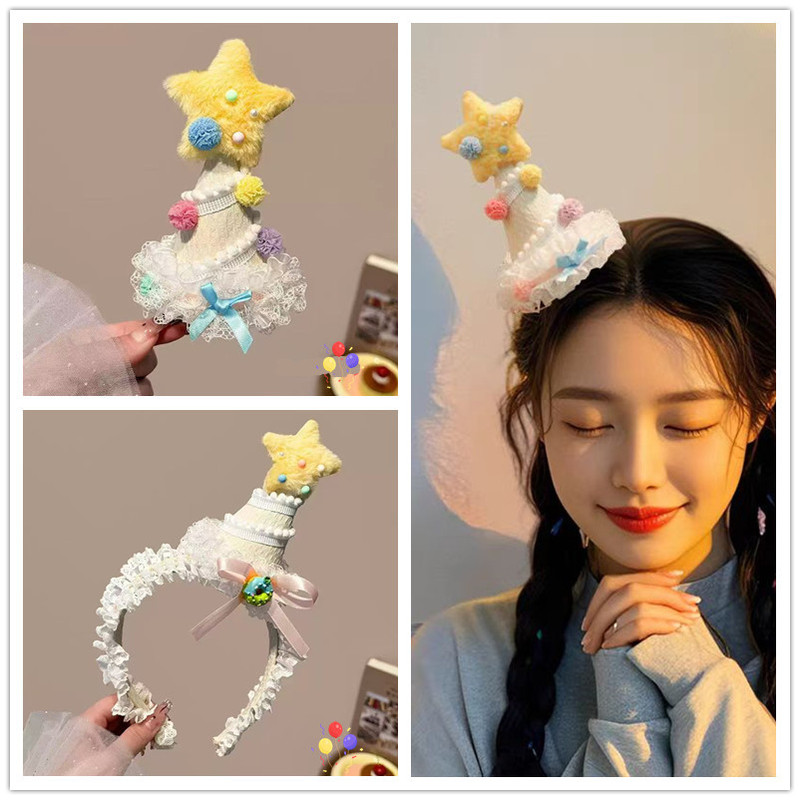 Cute Five-pointed Star Hairpin Top Clip Hair Accessories Star Star Mesh Gauze Hat Hairband Women's Birthday Party Headband Lolita Hairpin