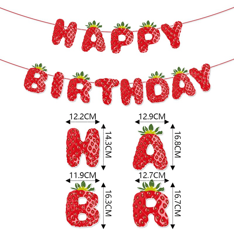 Nuevos productos transfronterizos con tema de fresa pancarta de decoración de cumpleaños fresa tira bandera tira flores de decoración de cumpleaños suministros