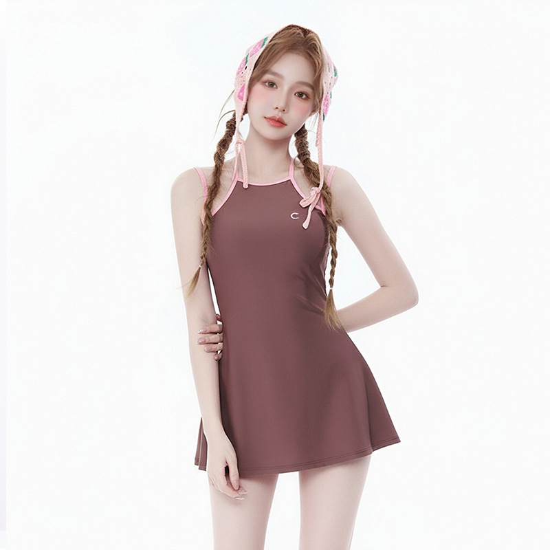 Traje de Baño de Dos Piezas con Falda para Mujer de Poliéster con Almohadillas para Pecho para Natación y Playa image 4