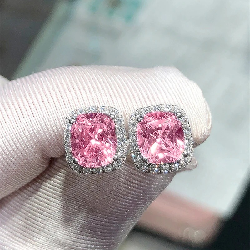 Cross-border New Simple Fat Square Pink Yellow White Zircon Edge High Sense Shiny Earrings Earrings Cross-border New Simple Fat Square Pink Yellow White Zircon Edge High Sense Shiny Earrings Earrings