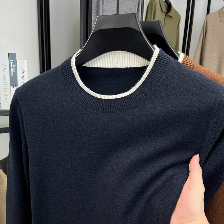 Comercio exterior hombre de punto de color sólido suéter casual de manga larga otoño y invierno nuevo estilo de ropa de hombre chaqueta casual suéter de cuello redondo