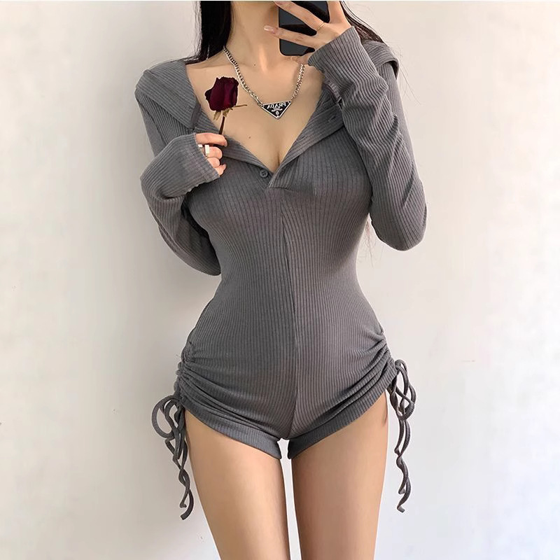 American Hot Girl Hooded Casual Jumpsuit Women's Slim Outer Wear Fitness Wear Tight High Waist Long Sleeve Yoga Jumpsuit