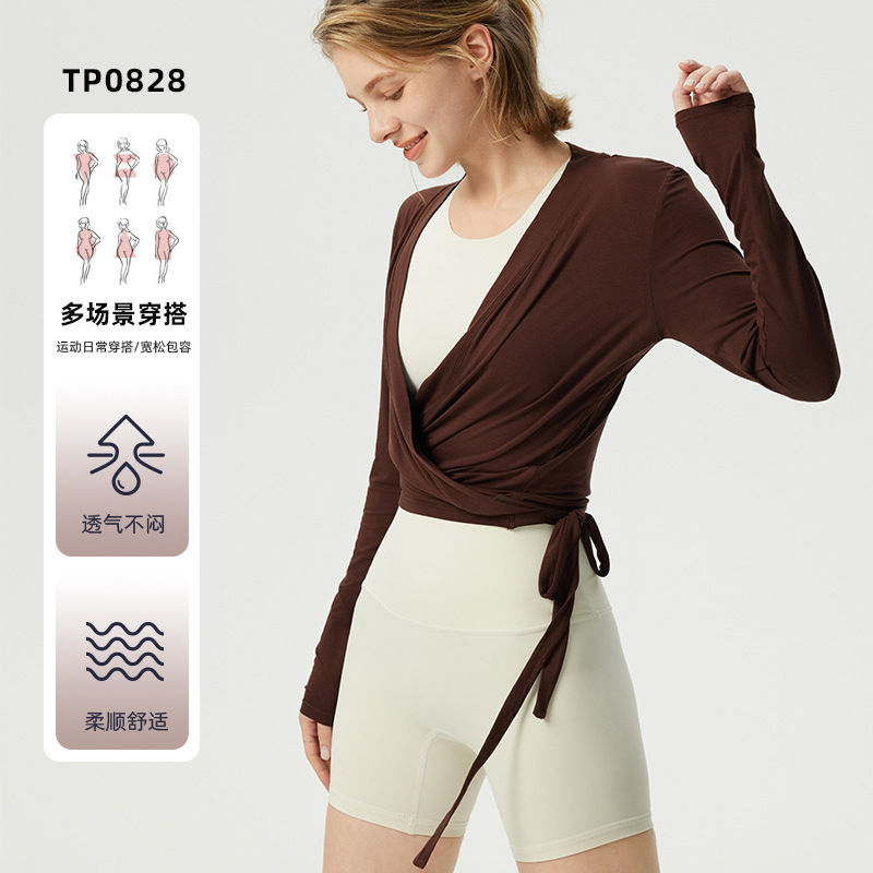 Autumn New High-End Yoga Wear Women's Cross-Strap Long-Sleeved Tops Outdoor Blouses Fitness Pilates Jackets