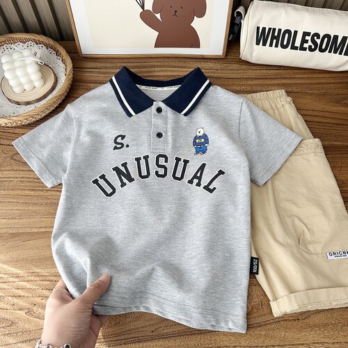 2024 Summer Children's Clothing Boys Children's Cotton Elastic Short Sleeve Lapel Polo Shirts Sweaters Wholesale Dropshipping